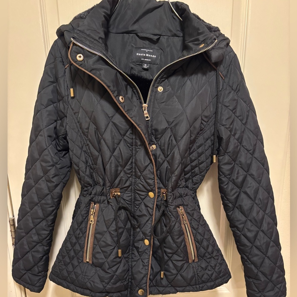 Haute Monde Black Quilted Puffer with Gold Details